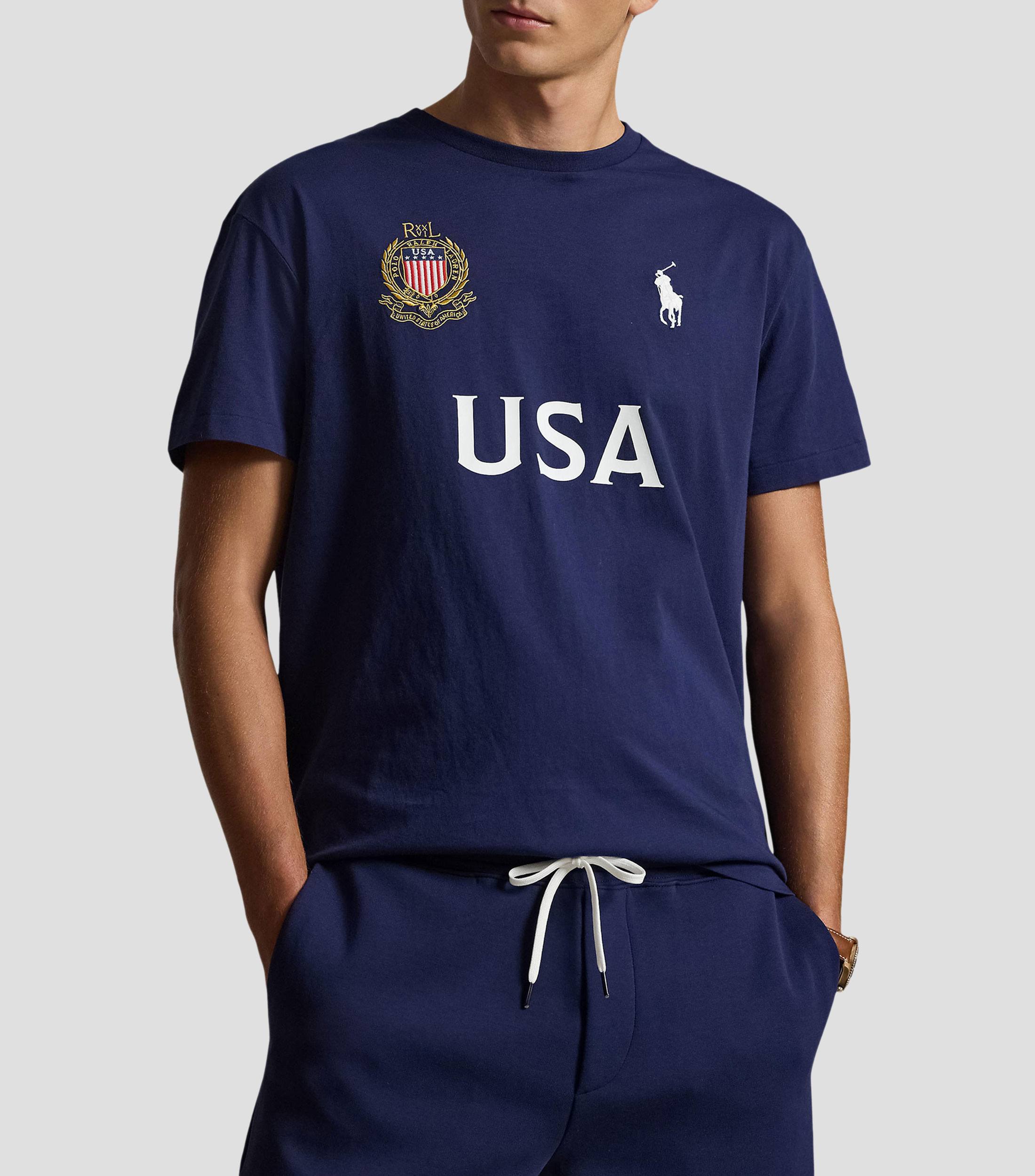 Playera de cuello redondo con manga corta estampada Hombre